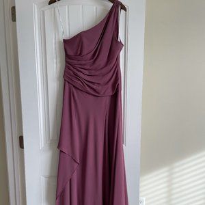 One-Shoulder Georgette Cascade Bridesmaid Dress, size 6, color: Chianti.